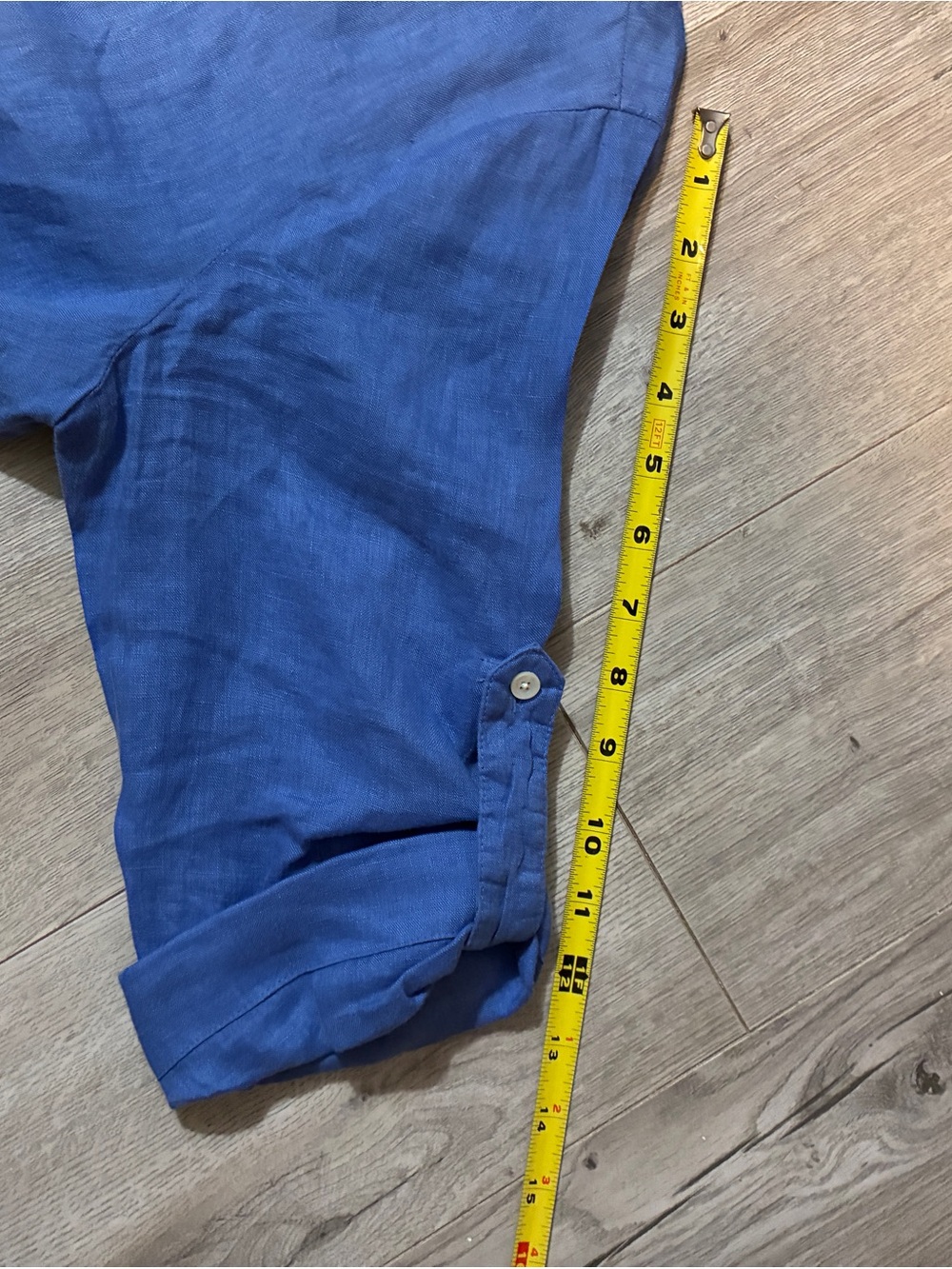 J. McLaughlin Blue Linen Belted Shirt Dress Medium Roll Tab Sleeve - Picture 9 of 11